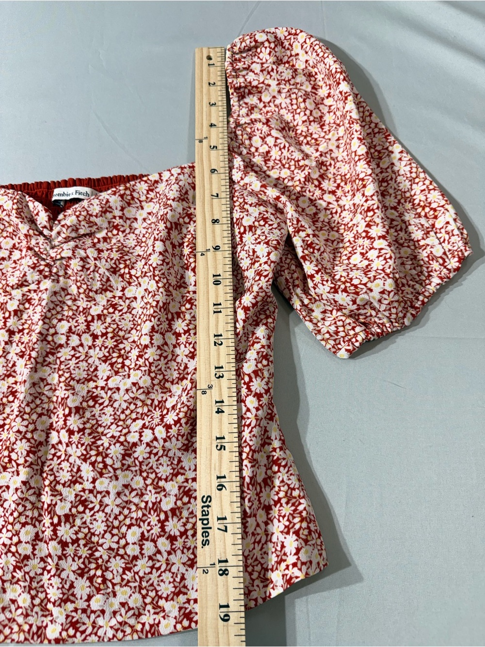 NWT Abercrombie and Fitch Sweetheart Neck Puff Sleeve pink floral blouse crop M - Picture 4 of 5